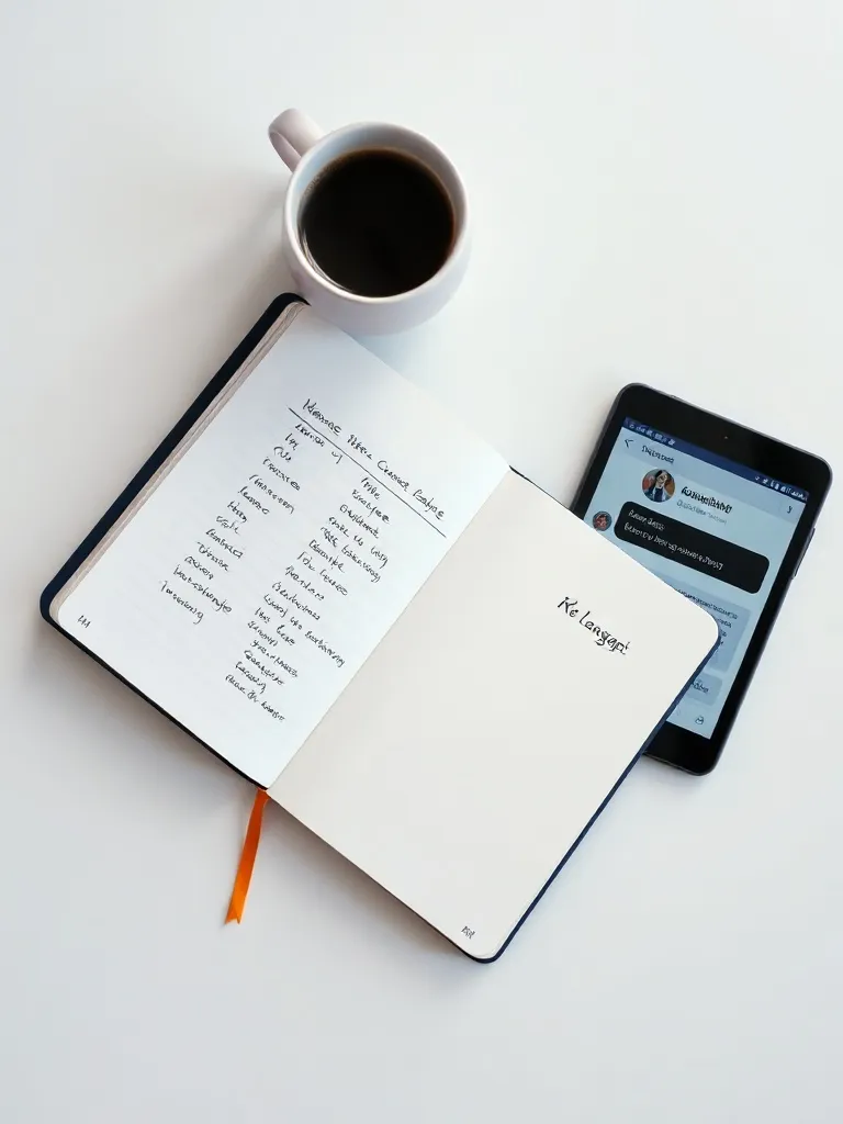 A minimalist, high-quality photograph of an open notebook wi